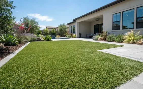 Premium artificial turf installation designed to withstand Inland Empire summer heat