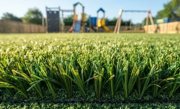 Professionally maintained artificial playground turf with clean fibers and pristine appearance