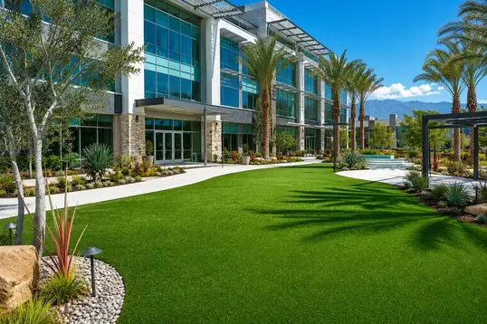 Commercial artificial turf installation at a business property in the Inland Empire