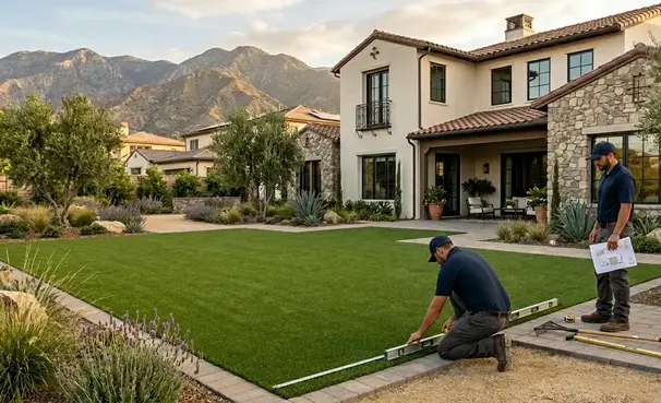 Professional artificial turf contractor demonstrating premium turf installation quality in the Inland Empire