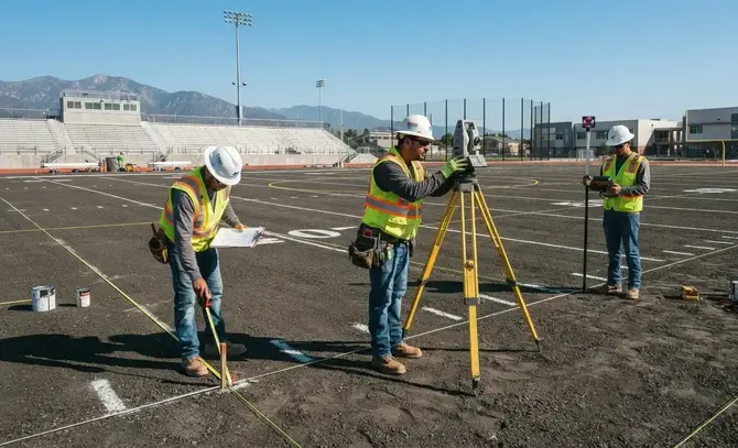 Professional surveying and layout for sports turf installation