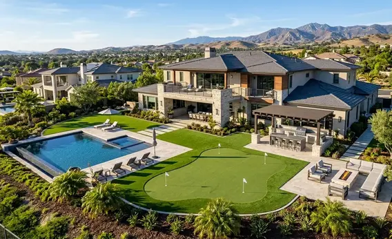 Modern backyard putting green showing luxury landscape and home value enhancement