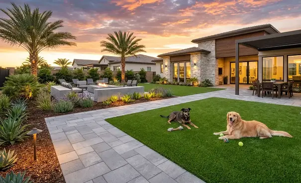 Completed pet turf backyard installation in a clean Inland Empire property