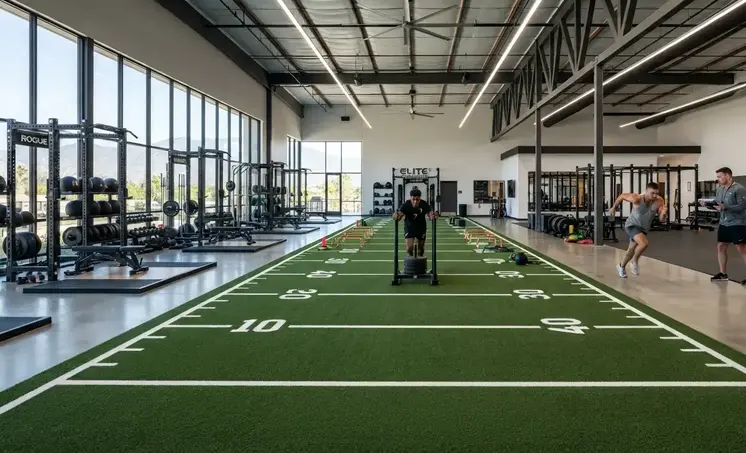 Different athletic facilities using commercial gym turf including CrossFit gyms strength centers and performance training facilities