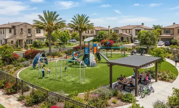 Beautiful HOA community playground featuring artificial turf in the Inland Empire