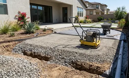 Professional pet turf base preparation with gravel sub-base and compaction equipment