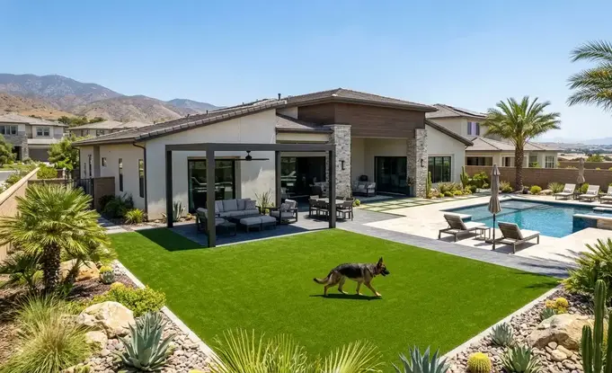 Premium pet turf performing well during hot Inland Empire summer conditions