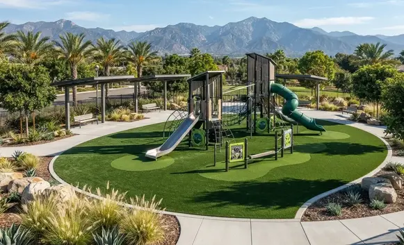 Premium artificial playground turf installation at a community park in the Inland Empire