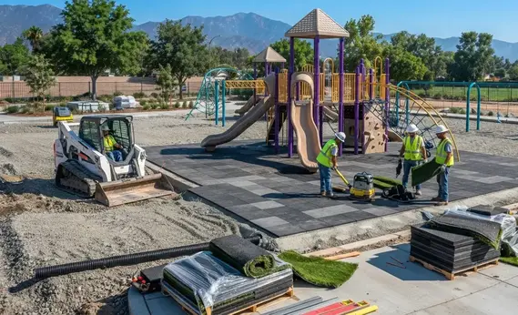 Professional excavation and aggregate base construction for artificial playground turf installation