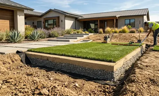 Artificial turf installation adapted for Inland Empire soil and drainage conditions