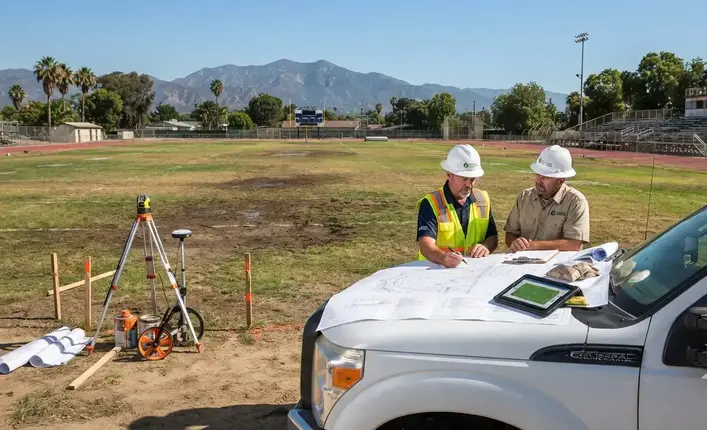 Professional sports turf planning meeting at an Inland Empire athletic facility