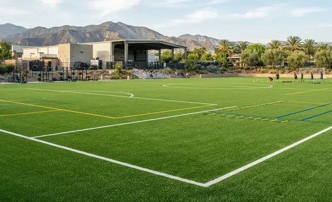 Premium artificial sports turf training facility built for heavy athletic use with multi-sport markings and long-term performance