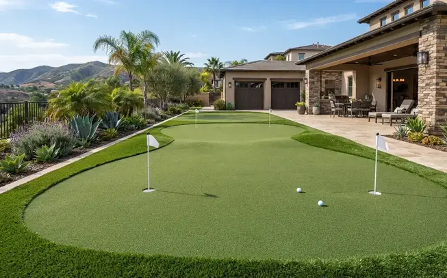 Backyard putting green installation in Corona California